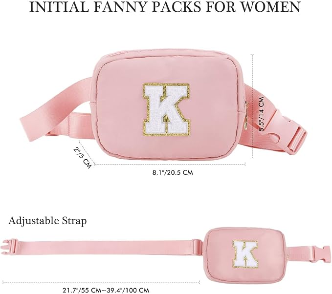 YOOLIFE Initial Belt Bag - Women's Crossbody Bags - Pink Letter Monogrammed Everywhere Belt Bag