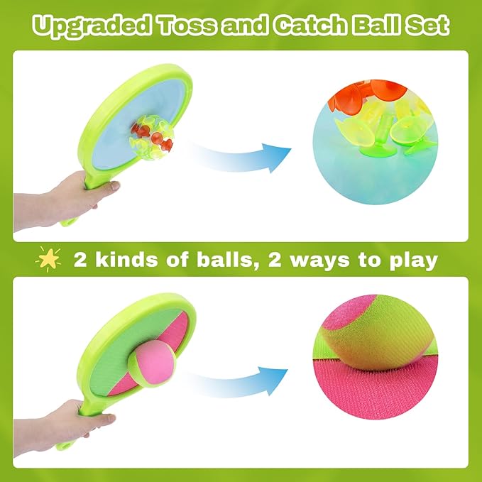 Toss and Catch Game for Kids: Toss and Catch Ball Set - Outdoor Catching Balls Paddle Toys for Ages 3+ Beach Paddle Ball Sets for Yard and Backyard Summer Outside Activities