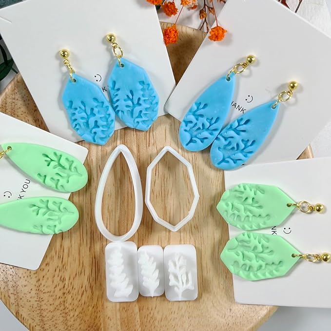 5pcs Leaf Texture Polymer Clay Cutters – Clay Cutters for Earrings, Geometric Teardrop Shape Clay Tools, Clay Molds for Polymer Clay Jewelry DIY