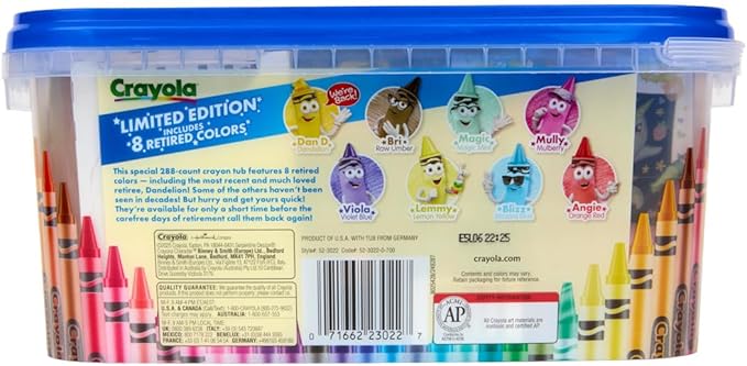 Crayola Crayon Tub - Limited Edition Colors (288ct), Bulk Crayons for Kids, Must Have Classroom Art Supplies for Preschool & Kindergarten, Bulk Classroom Essentials