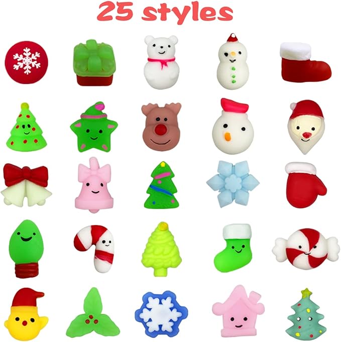 Anditoy 100 PCS Christmas Mochi Squishy Toys Squishies Christmas Toys for Kids Girls Boys Toddlers Christmas Party Favors Stocking Stuffers Gifts