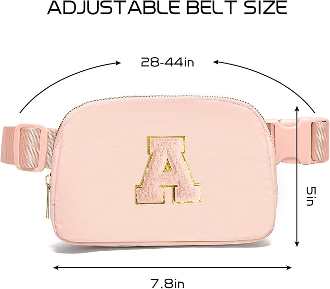Gitus Gifts for 8 9 10 11 12 Year Old Girls Belt Bag Fanny Pack Crossbody Bags with Initial Letter Patch Cute Stuff Birthday Gifts for Teen Girls Women Personalized Trend Stuff (Coral Pink-A)