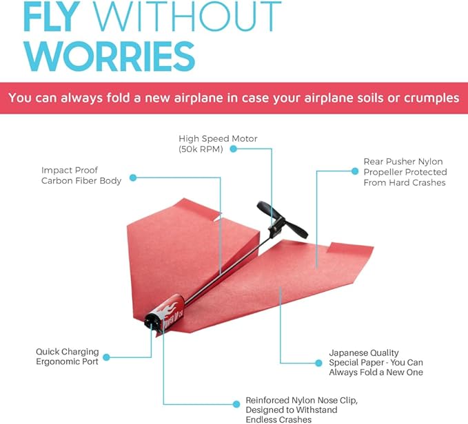 POWERUP 2.0 Paper Airplane Conversion Kit | Electric Motor for DIY Paper Planes | Fly Longer and Farther | Perfect for Kids & Adults | Ready to Use Aeroplane Engine Kits