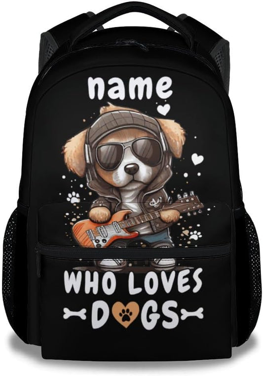 Custom Dog Backpacks for Kids, Large Capacity Backpack for School, Cute Black Doggy Print Lightweight Bookbag for Boys & Girls