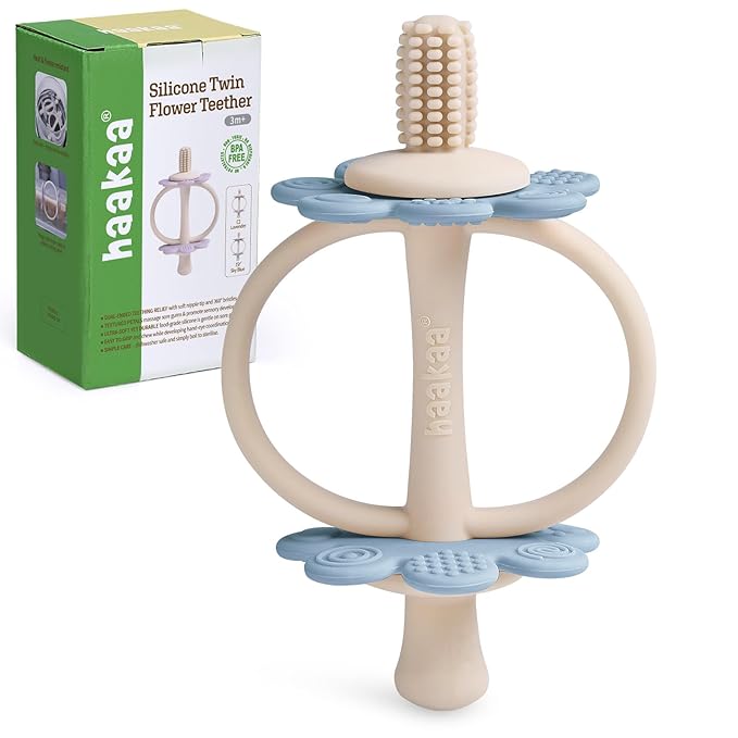 haakaa Silicone Baby Teether Toys,Nipple-Shaped End for Gum Massage,360Β° Baby Toothbrush Head for Self-Brushing Training,Easy to Grip - Sky Blue