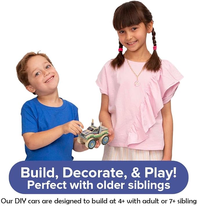 Little Jupiter DIY Wooden Kits w/Stickers - Kids Building Kit - Stem Toys for Ages 4-7 - Wood Crafts for Kids - Woodworking Kits (Monster Truck 1 & 2)