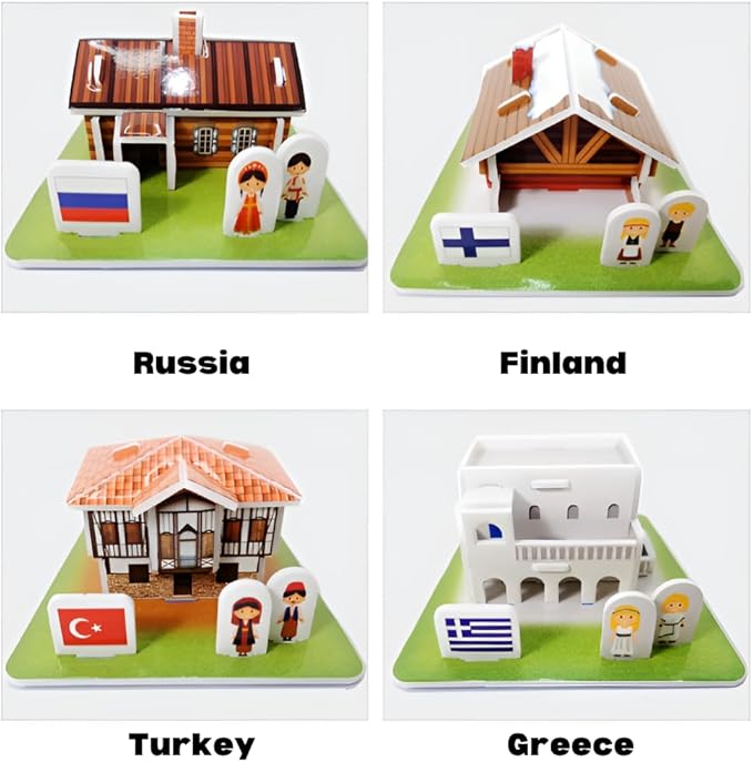 3D Puzzle Set - Traditional Houses Collection: Build 8 Country Models with Authentic Costumes, DIY Kit for Hobbyists, Creative Toy and Home Decor (Europe)