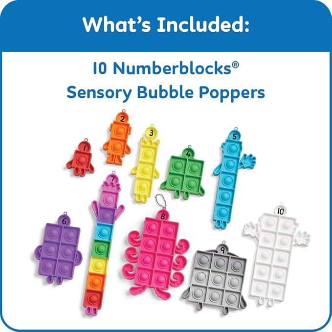 hand2mind Numberblocks Sensory Bubble Poppers, Push Pop Fidget Toys, Keychains for Kids, Counting Math Manipulatives, Fine Motor Tools, Calm Down Corner Supplies, Preschool Toys for Classroom
