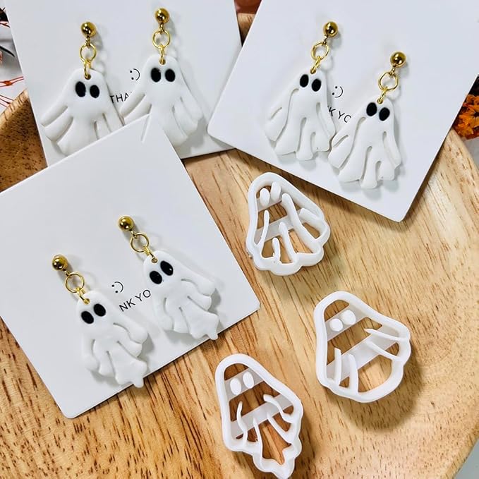 Halloween Ghost Polymer Clay Cutters – 3 Pcs Spooky Clay Cutters for Earrings and DIY Crafts, Polymer Clay Tools for Jewelry Making