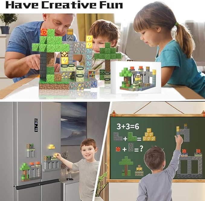 180PCS Magnetic Building Blocks for Kids - Mine World Magnetic Blocks Build My World Pixel Magnet Block Sets, STEM Sensory Magnet Cubes Building Toys for Girls Boys Ages 3 4 5 6 7 8-12 Birthday Gift