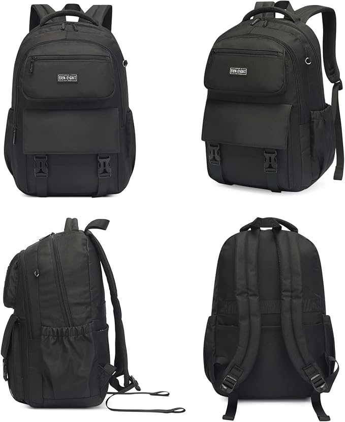 SUN EIGHT 35L Waterproof School Backpack for College, Kids Backpack Lightweight Large Capacity Travel Bag with Multi Pockets(Black)