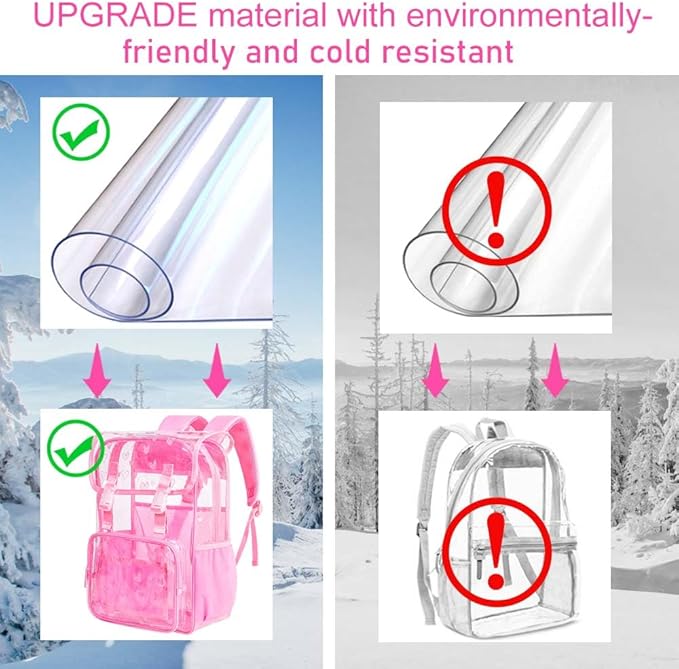 17" Heart Print Clear Backpack for Girls - 3Pcs Flip Design Stadium Approved Set, Campus/Travel Transparent Bookbag (Pink)