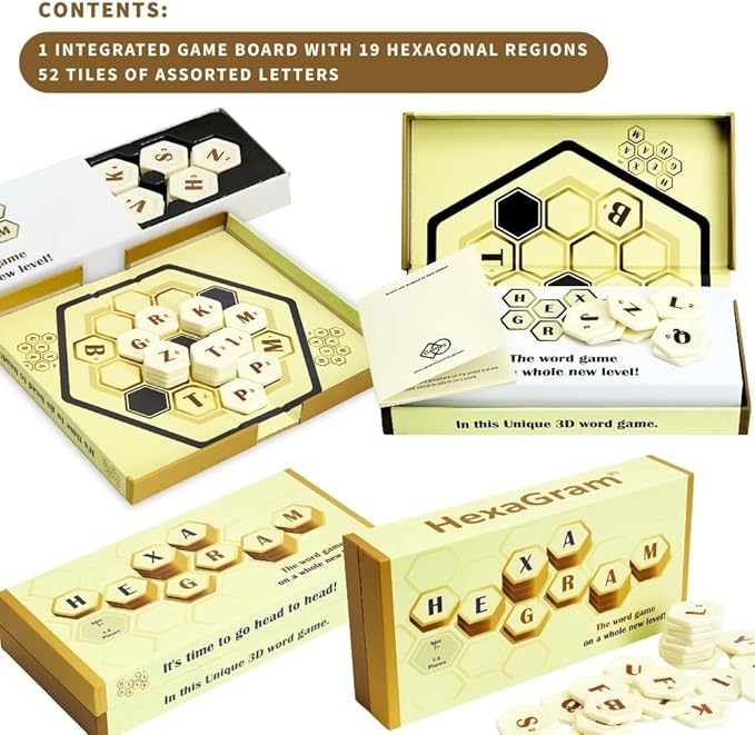Hexagram | A Refreshing Take on a Classic Word Game, Fun Family Games for 2-4 Players, Family Board Game for Ages 7+