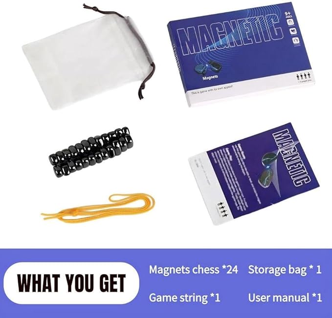 Magnetic Chess Game,24 Stones,String & Portable Storage Bag,Strategy Board Game for Family Game Night, Indoor Outdoor Use for Kids Adults V