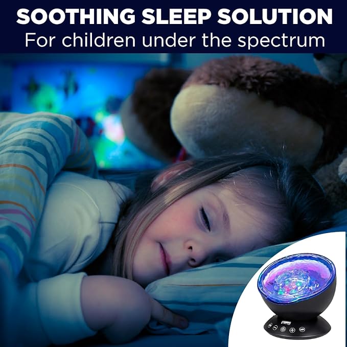 Bright Autism Calming Sensory Sea Lamp - Night Light Projector for Kids, 7 Light Modes, Color Changing Music Player, Nature Relaxation Sounds