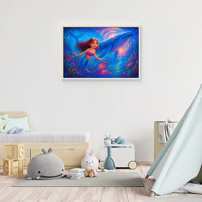 100-Piece Mermaid and Whale Jigsaw Puzzle for Kids Ages 4-6 6-8 8-10, Fantasy Underwater Puzzle with Magical Ocean Scene โ Educational Toys and Birthday Gift for Girls and Boys