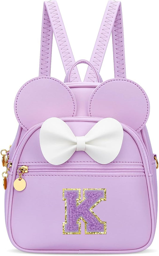 KKXIU Girls Initial Bowknot Cute Mini Backpack for Toddler, Travel Small Girl Backpacks, Personalized Trendy Stuff Gift for Little Girls and Kids(K, Purple)