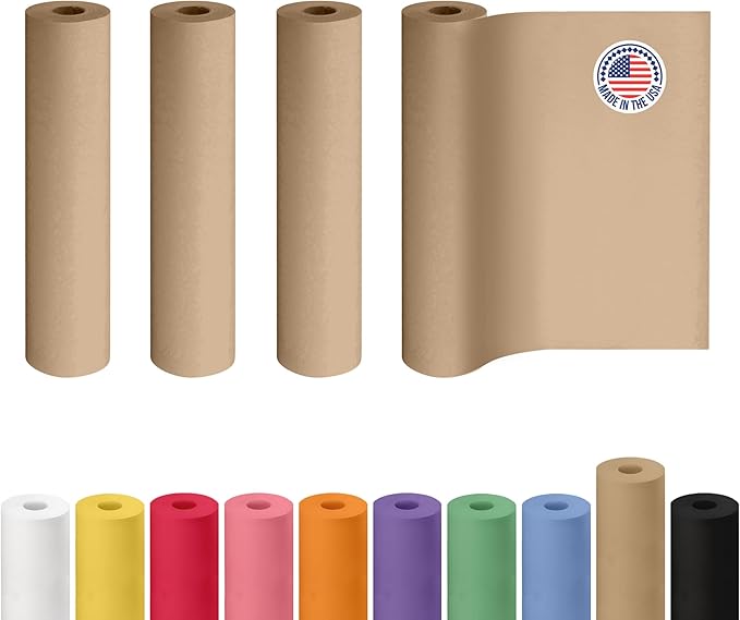 Brown Kraft Paper Roll 24" x 2160" (180 feet), Pack of 4 - USA-Made Brown Packing Paper 30lb Thickness for Moving, Shipping, Crafts/Arts - 100% Recycled Natural Wrapping Material by IDL Packaging
