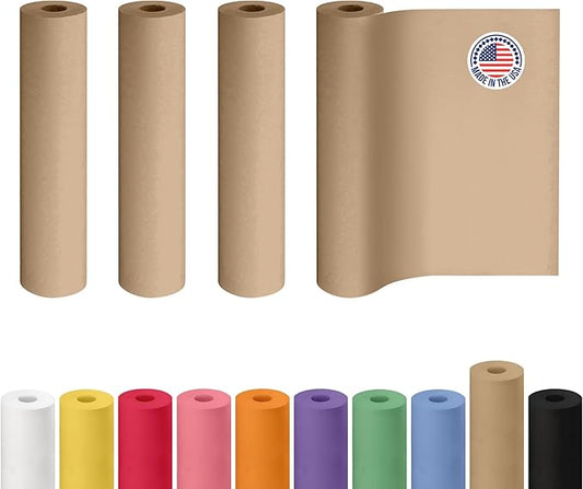 Brown Kraft Paper Roll 24" x 2160" (180 feet), Pack of 4 - USA-Made Brown Packing Paper 30lb Thickness for Moving, Shipping, Crafts/Arts - 100% Recycled Natural Wrapping Material by IDL Packaging