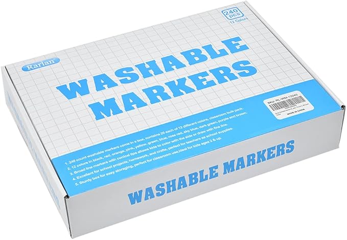 Rarlan Washable Markers Bulk, Markers for Kids, Bulk pack, 12 Colors, 240 Count