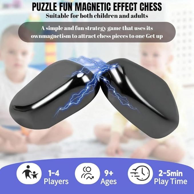 Bighero Magnetic Chess Game,20 Stones,Magnetic Chess with String &Sponge- Portable Intellectual Board Game for Family with Fun Educational Gift A
