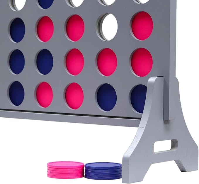 Tailgating Pros Premium Grey Giant Four in a Row with Carrying Case - Jumbo Oversized Outdoor Yard Game - Connect Multiple Pucks in a Row to Win - Many Puck Colors Available!