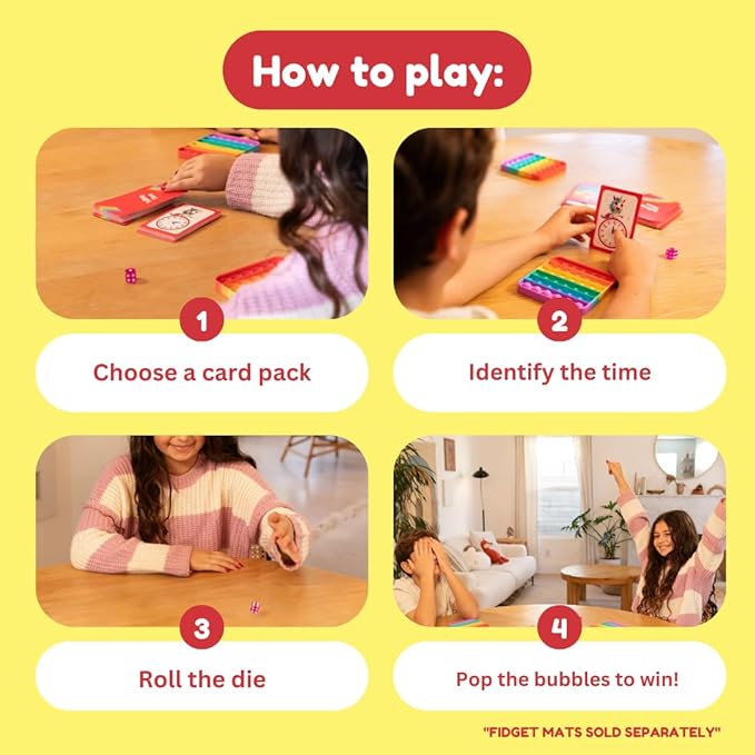 THE FIDGET GAME Telling Time Flash Cards, Learn to Read Analog Clocks - Educational Learning Toy & Interactive Teaching Tools for Children to Practice, Toddler Activities for 5+ Years