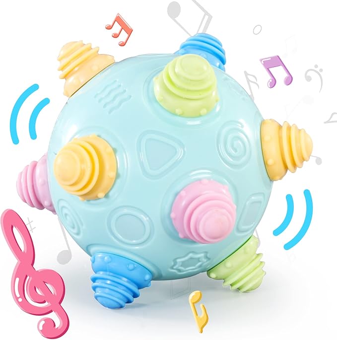 VANLINNY Toddlers Baby Music Shake Ball Toy Bumble Ball for Babies,Dancing Bumpy & Interactive Sounds Crawl Toy, Best Bouncing Sensory Learning Gift for 3+ Year Old Boys&Girls.