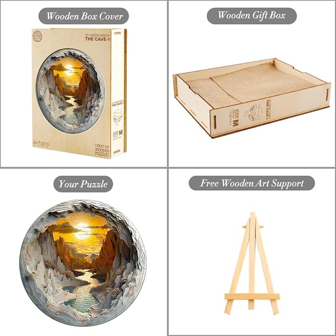 Wooden Puzzles for Adults - Cave Wooden Puzzle - 3D Visual Effect Puzzle with Unique Shapes - Eco-Friendly Home Office Decor (M-11.4 * 11.4in)