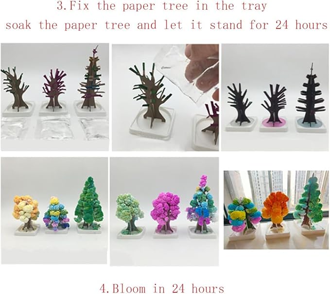 3 in 1 Mini Christmas Tree Magic Growing, Paper Tree Colorful DIY Crystal Growing Kit, Crystal Christmas Growing Kit, Educational Craft Kit with Art Supplies, Party Toys DIY Christmas Decorations
