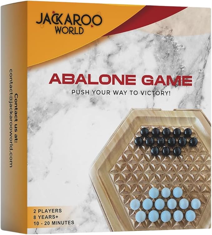 Abalone Board Game - Marble Strategy Game - 2 Player Games - Marble Chess Game - Intellectual Chess Board Game - Strategy Games for Adults - Wooden Board Games 28 Black & White Marbles