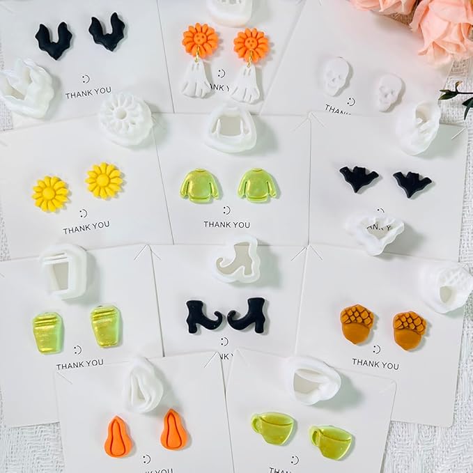 12PCS Mini Halloween Clay Cutters for Polymer Clay Jewelry – Small Clay Earring Cutters, Fall Pumpkin Coffee Boot Shapes, Polymer Clay Tools & Molds Kit