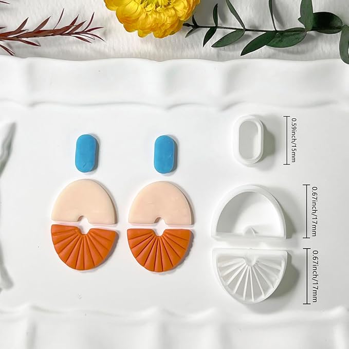 Polymer Clay Cutters Geometric Set – 3PCS Half Circle Clay Cutters with Texture Lines for Polymer Clay Jewelry, Clay Earring Cutters and Tools for Modern DIY Earrings and Crafts