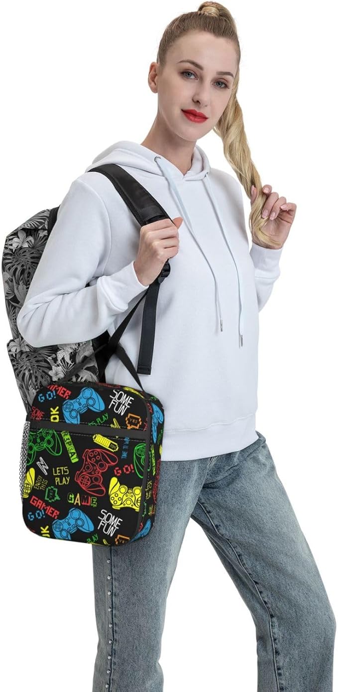 Colorful Video Game Controller Reusable Lunch Box Food Bag Insulated Lunch Bag for Teenage Boys Girls School Beach