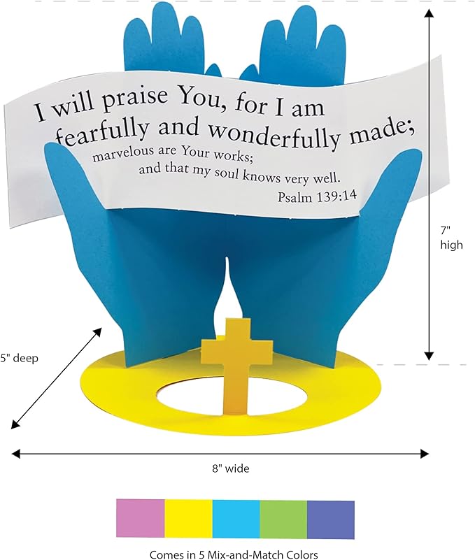 FreshCut Crafts Psalm 139:14 Punch-Out 3-D Paper Kit, 12 Colorful Tabletop Displays Bible Craft for Kids Ages 5 & Up, Perfect for Sunday School, Church Activities, Homeschooling, Classroom Decor