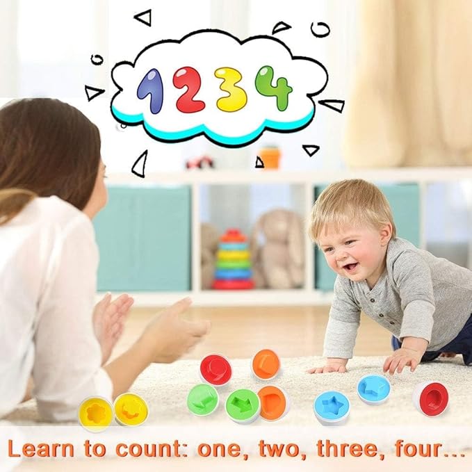 CPSYUB Matching Eggs Toys Color & Shape Recognition Sorter Puzzle, Montessori Toys for Baby Easter Travel Bingo Game, Sensory Early Learning Fine Motor Skills for Year Old Kids