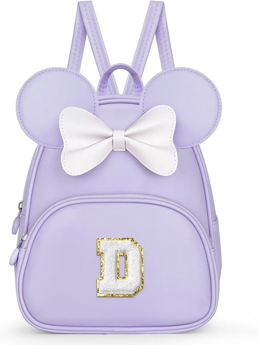 Backpack for Girls Kids Toddler, Bookbag for Teen Girl Kids Birthday Gifts, School Backpack for Girls with Cute Bow, Initial Purple D