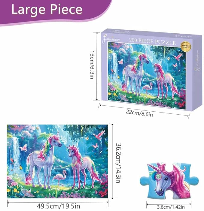 200 Pieces Jigsaw Puzzles for Adults and Teens and Kids Family Happy Games Princess Unicorns World for Girls (Unicorns' Rainbow Play)