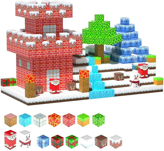 100PCS Christmas Magnetic Blocks Toys, Winter Frozen Magnet Blocks Cubes for Kids Toddlers, STEM Construction Building Toy for Boys Girls Christmas Birthday Gifts