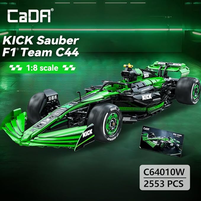 CaDA C64010W Kick Sauber F1 Team C44 Racing Building Set,MOC 1:8 F1 Building Block Car,Formula 1 Championship Super Car Model for Adults (2553pcs)