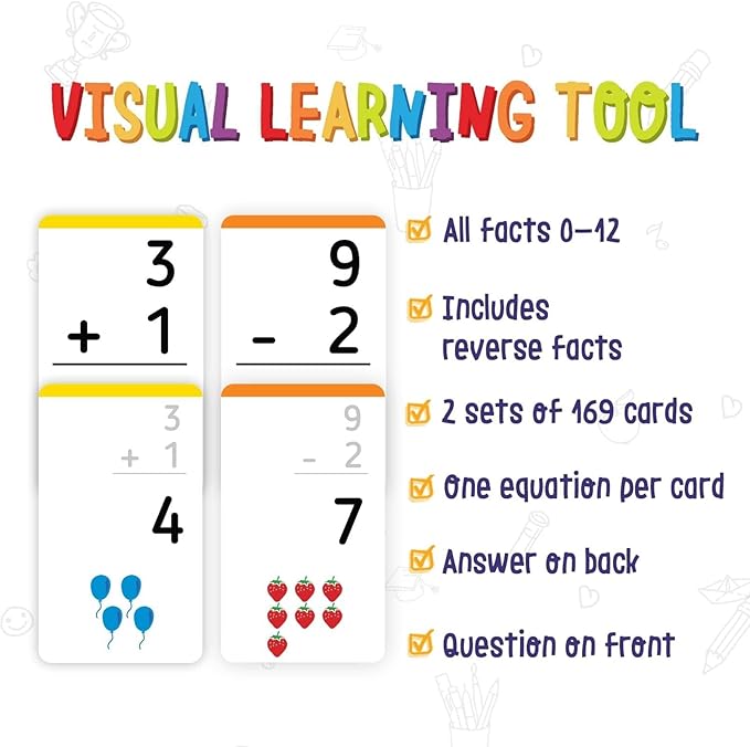 merka Math Flash Cards, 338 Flashcards in Total, Addition and Subtraction, Learning Mathematics, Create Game for Kids, Classroom and Homeschool Toys, 1st to 4th Graders, 2 Sets with 169 Pcs Each
