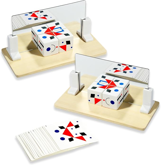 2 Pcs Wooden Mirror Cube Puzzle Game, Spatial Thinking & Pattern Matching Puzzle Game, Educational Board Game Toy for Kids and Adults