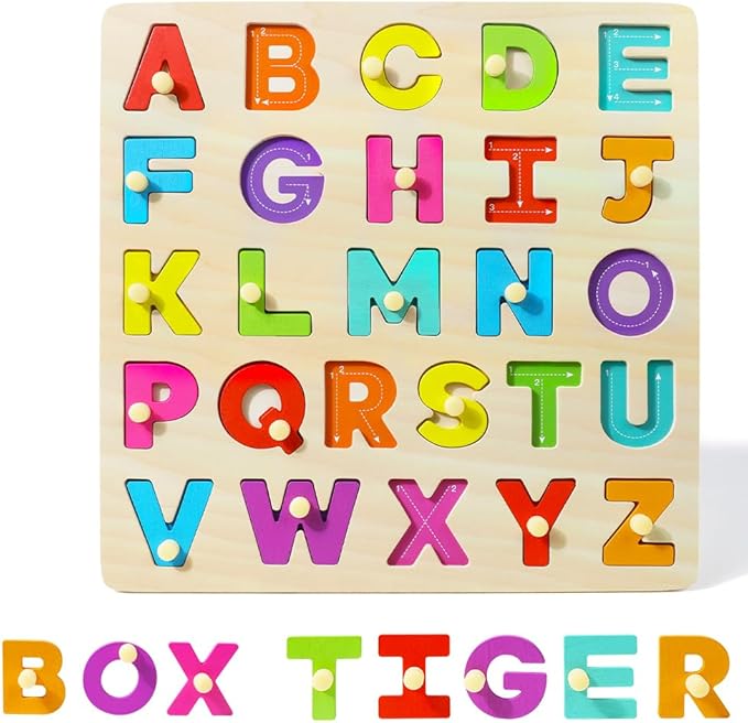 GRINNNIE Toddler Puzzle for 2 3 4 Years Old, Wooden Alphabet Number Peg Puzzles for Preschool Toddlers Age 2-4, Great Learning Puzzle Toy 1st Birthday Gift for Girls Boys