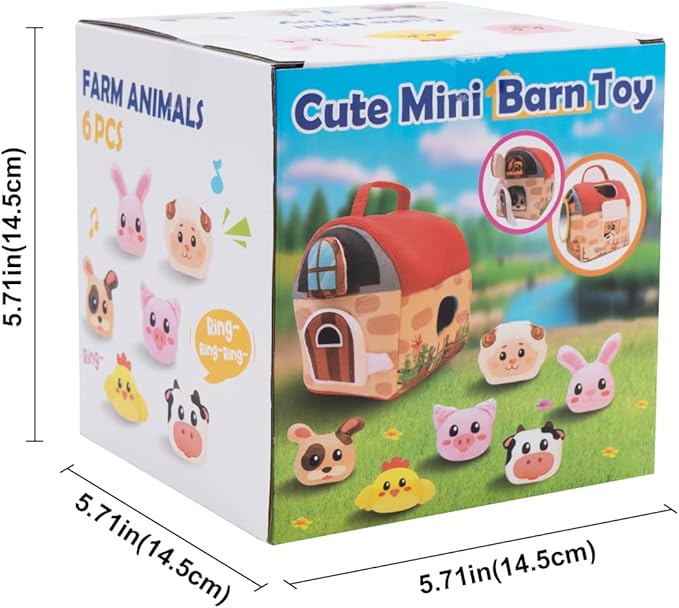 Baby Toys 6-12 Months - Surprise Barn Stuffed Farm Animals, Mirror, Rattle, Montessori Toys for 6 Month Old Babies Sensory Balls Toddlers 1-3 Soft Barn Toy Plush Animal House Christmas Birthday Gifts