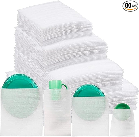 Foam Pouches & Foam Wrap Sheets,4 Sizes 80 Count Foam Wrap Sheets Cushioning for Moving, Shipping, Packaging, Storage-Safely Cushion Wrap for Dishes, Furniture, Glasses, Plates,Cups (Mixed 1)