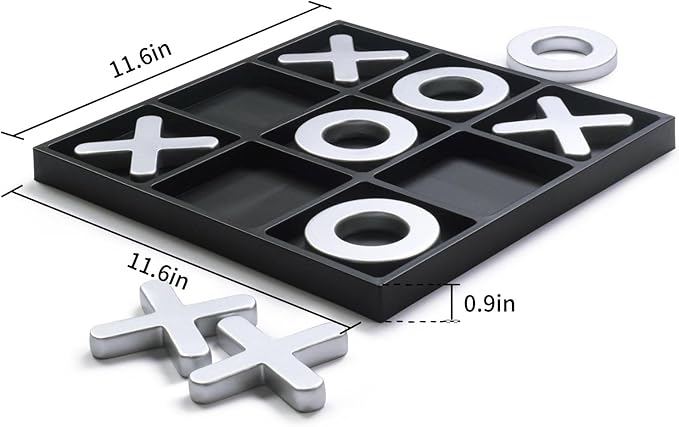 Tic Tac Toe Games, Textured Silver 11.6'', Family Puzzle Table Top Games for All Ages, Kids Birthday Return Gifts Coffee Table Home Decor
