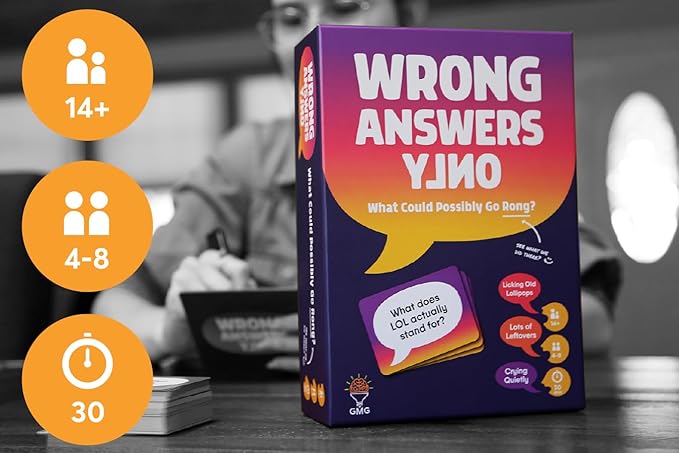 Wrong Answers Only: The Ultimate Adult Party Game – A Fun, Competitive Group Guessing Game for 8 Players, Ages 14 and Up – Perfect for Game Nights