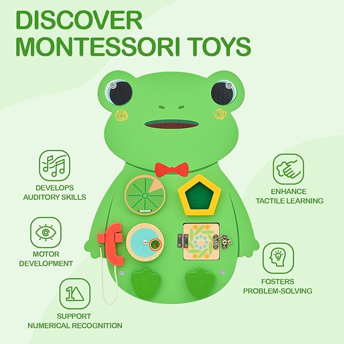 Monläurd® Wooden Frog Sensory Wall Toy, Busy Board for Toddlers, Montessori Sensory Wall Panel for Kids, Ideal for Classroom, Playroom & Daycare, Wall Activity Board