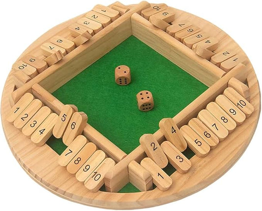Shut The Box Game: 2-6 Player Wooden Board Math Game with 2-12 Dice | Educational Family Night Entertainment | Classic Pub Style | Funny Family Board Games (Wood-Round 4 Players)
