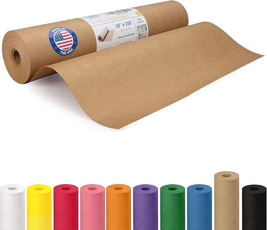 IDL Packaging 18" x 1800" (150 feet) - Brown Kraft Paper Roll - 50lb Thickness - Heavy-Duty Paper for Packing, Moving, Shipping, Crafts - 100% Recyclable Natural Kraft Wrapping Paper